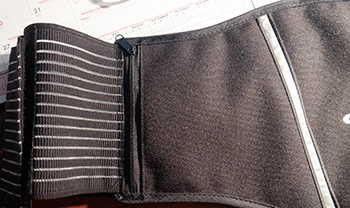 Photo showing Core version of Gerbing back wrap kidney belt battery pocket.
